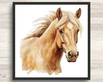 Cross Stitch Pattern: Palomino Horse Portrait Motif 5 - PDF Instant Download