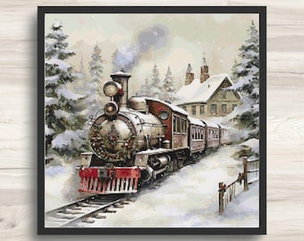 Gráfico de Ponto Cruz: Trem de Natal - Motivo de Inverno 4 - Download Instantâneo em PDF