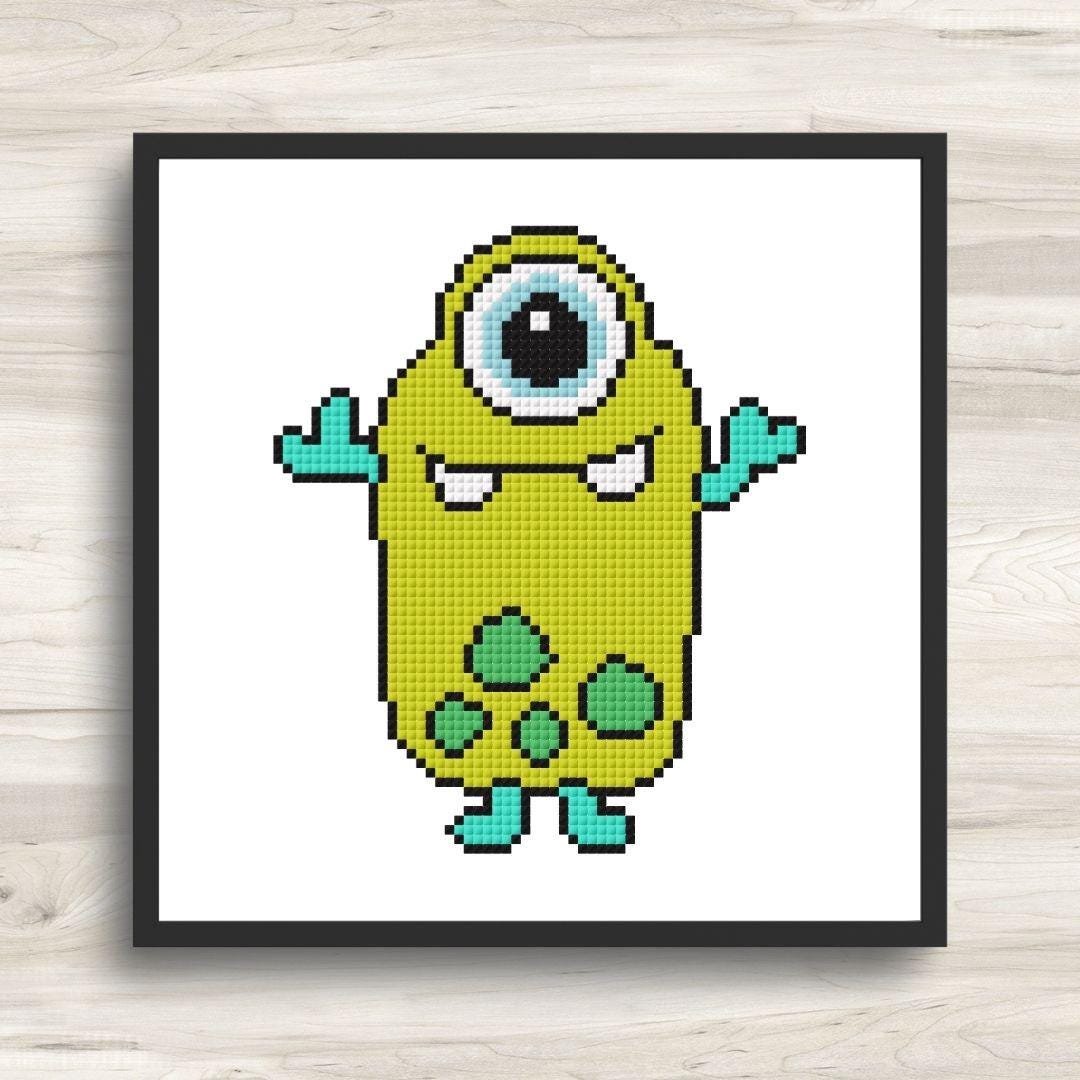 Monster Cross Stitch Pattern in Moss Green - PDF Download - Small Cute ...