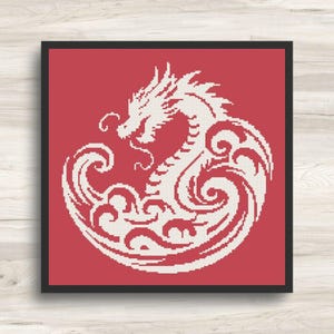 Padrão de Ponto Cruz de Dragão - Arte Popular Monocromática 2 - Download em PDF Compatível com Pattern Keeper