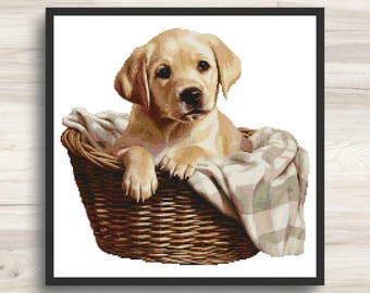 Yellow Lab Cross Stitch Pattern - Labrador Retriever Puppy Dog 9 - PDF Download