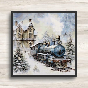 Kreuzstich Stickmuster: Weihnachtszug Winterurlaub Motiv 5 - PDF Instant Download