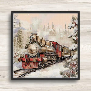 Kreuzstich Stickmuster: Weihnachtszug Winterurlaub Motiv 8 - PDF Instant Download