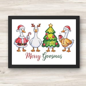 Christmas Geese Cross Stitch Pattern: &quot;Merry Goosmas&quot; (PDF Download)