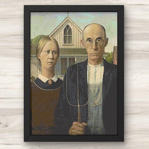 Cross Stitch Pattern: American Gothic Grant Wood Famous Painting PDF Instant Download