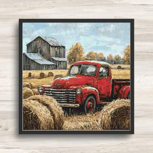 Cross Stitch Pattern: Red Truck on a Farm Americana - PDF Instant Download