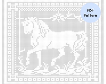 Filet Crochet Pattern: Prancing Horse