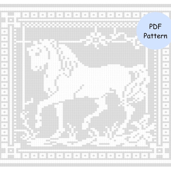 Filet Crochet Pattern: Prancing Horse