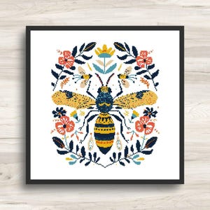 Bee Cross Stitch Pattern Scandinavian Folk Art - PDF Download