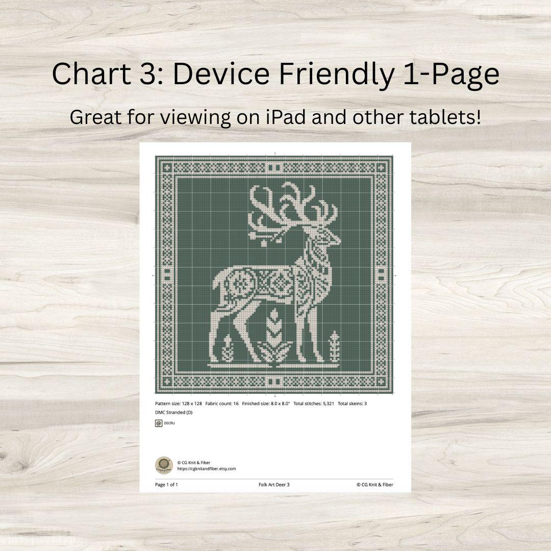 Folk Art Deer Cross Stitch Pattern - Monochrome Motif 3 - PDF Download ...