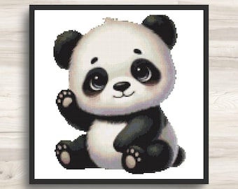 Baby Panda Cross Stitch Pattern - Nursery Decor - PDF Download