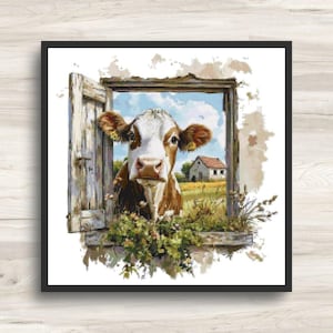 Cow Cross Stitch Pattern - Farm Window Series 3 - PDF Download Pattern Keeper Compatible