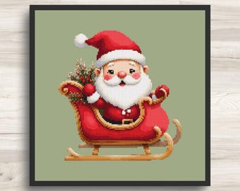 Santa Cross Stitch Pattern - Christmas Sleigh 8 - PDF Download