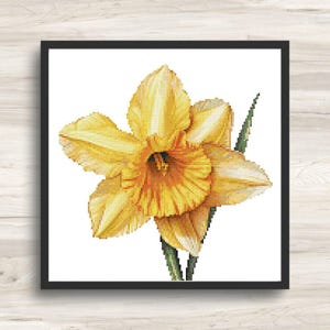 Cross Stitch Pattern: Yellow Daffodil Flower Bloom Motif 2 - PDF Instant Download