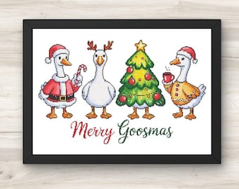 Christmas Geese Cross Stitch Pattern - "Merry Goosmas" - PDF Download Pattern Keeper Compatible