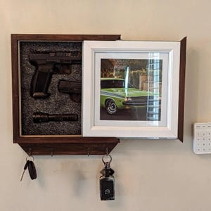 3F Box Key Holder for Wall Shadow Box Wooden Entryway Hidden Storage Photo Frame and Key Holder Key Hook for Wall Etsy
