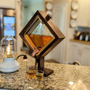 Bourbon Decanter , Drink dispenser, Beverage Dispensers, glass block design. dark walnut image 1