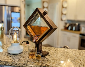 Bourbon Decanter , Drink dispenser, Beverage Dispensers, glass block design. ( dark walnut)