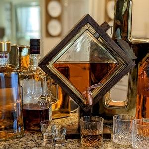 Bourbon Decanter , Drink dispenser, Beverage Dispensers, glass block design. dark walnut image 3