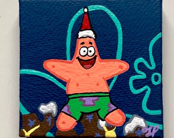 Patrick Star Pintura de Navidad - Mini Lienzo