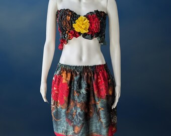 Handmade Floral Two-Piece Set: Ruffled Crop Top & Skirt