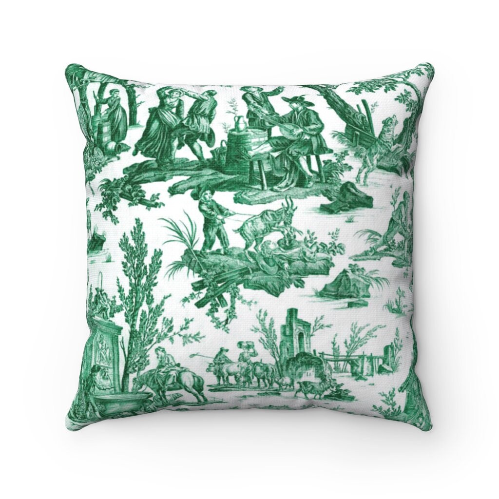 Green Toile De Jouy Pillow Toile Pillow Toile Print French Etsy