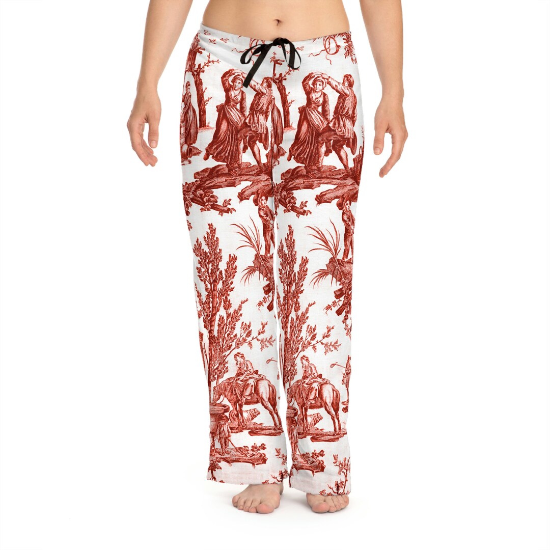 Red Toile De Jouy Pajamas Pajama Bottom Renaissance Print Etsy
