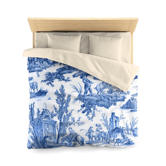 Housse de couette En toile de Jouy bleue Décor de couette - Etsy France