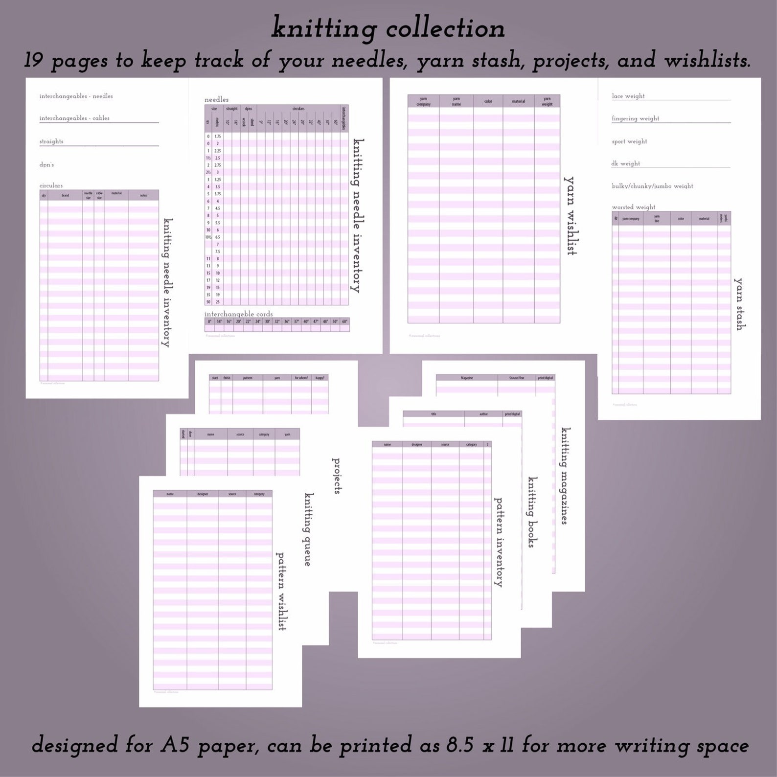 Printable Knitting Journal PDF Instant Download Etsy