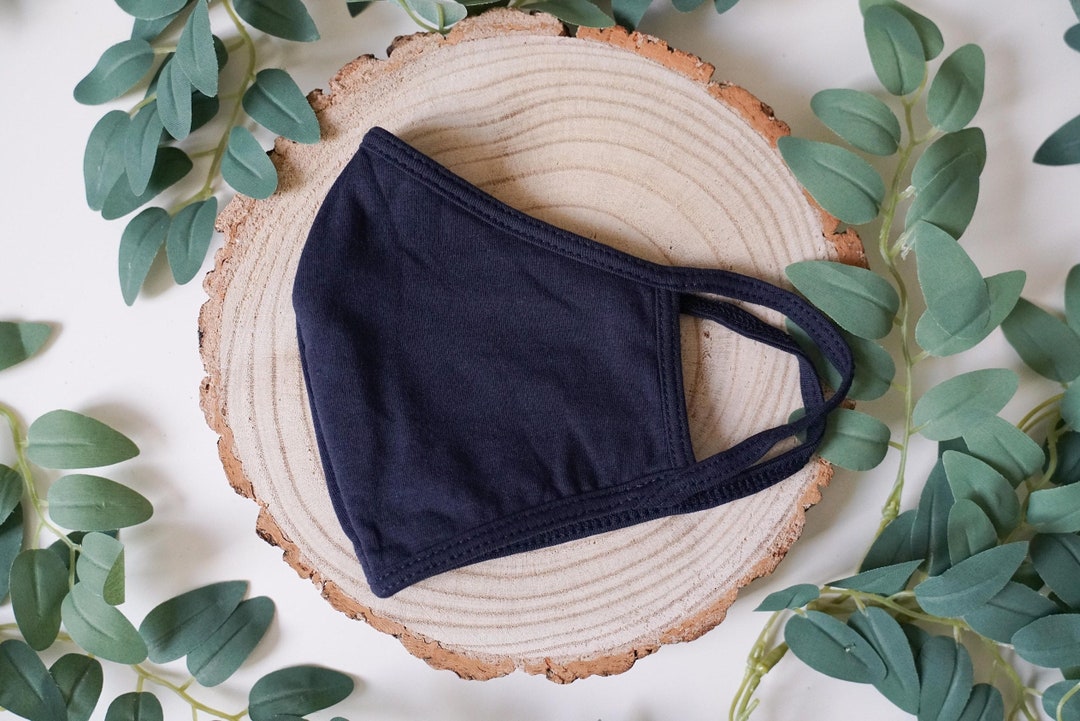 Plain Cotton Navy Blue Face Masks Reusable, Triple Layer, Adult Size Etsy