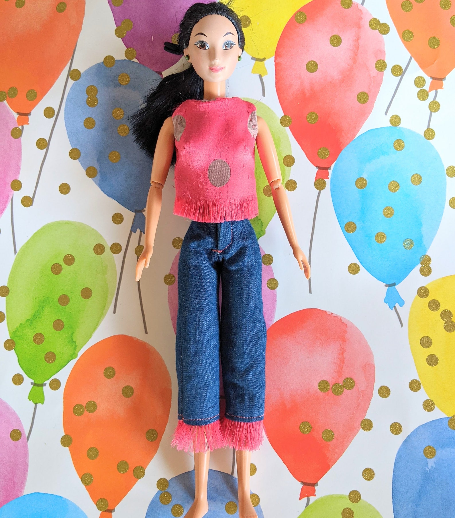 Barbie blue jeans and pink top Barbie fringe top Barbie | Etsy
