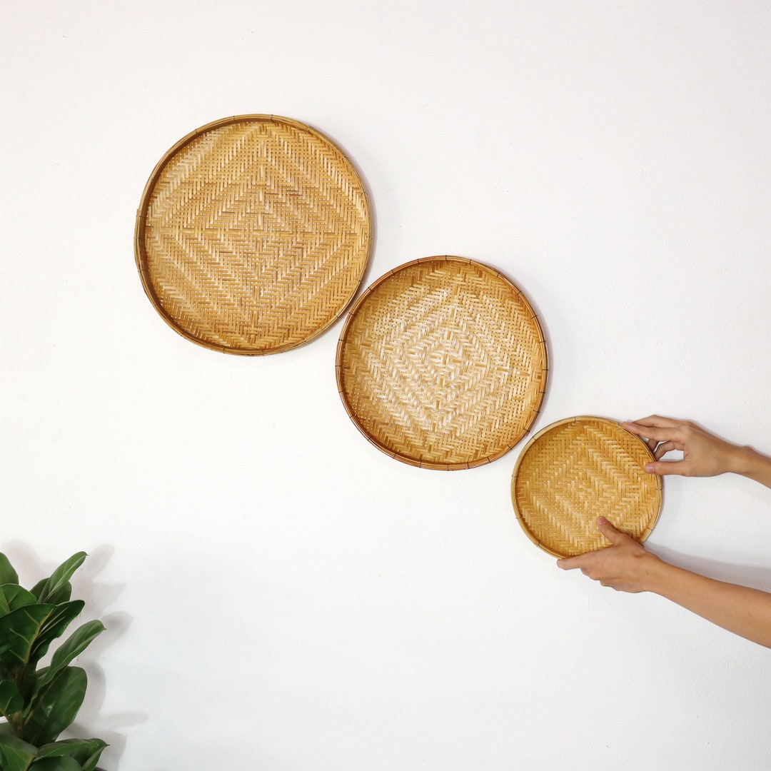 Set of 3 Handwoven Bamboo Wicker Wall Decor Traditional Etsy