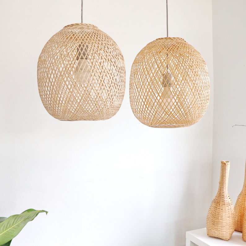 ROUND BAMBOO PENDANT Light Handmade Wooden Pendant Lamp Etsy
