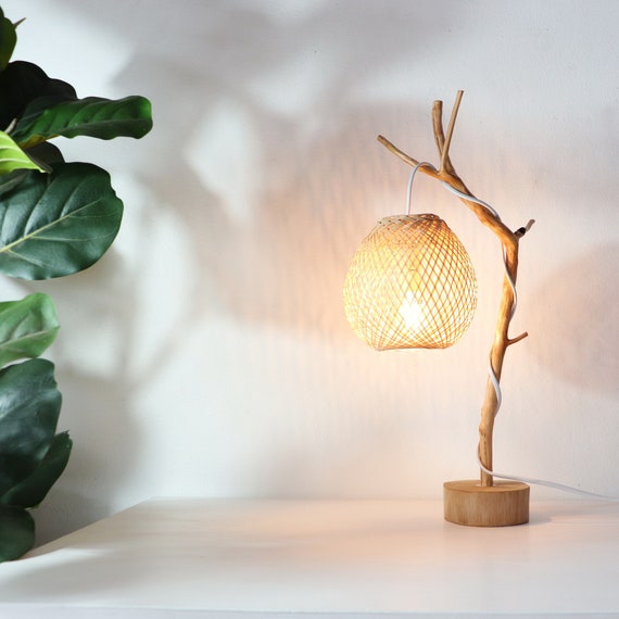 Small Bamboo Lamp Table Lamp Boho Style Wicker Lamps Etsy