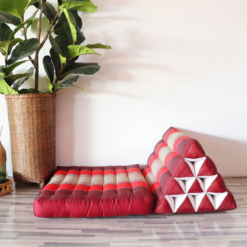 Coussin Triangle Thaï XXL Kapok - Vert - 80x39x45 Cm - Décoration Salon