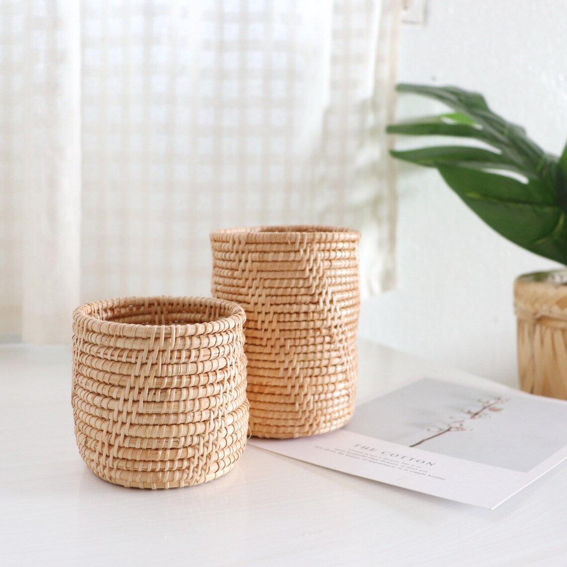 Rattan Utensil Holderround Rattan Storage rattan Storage Etsy