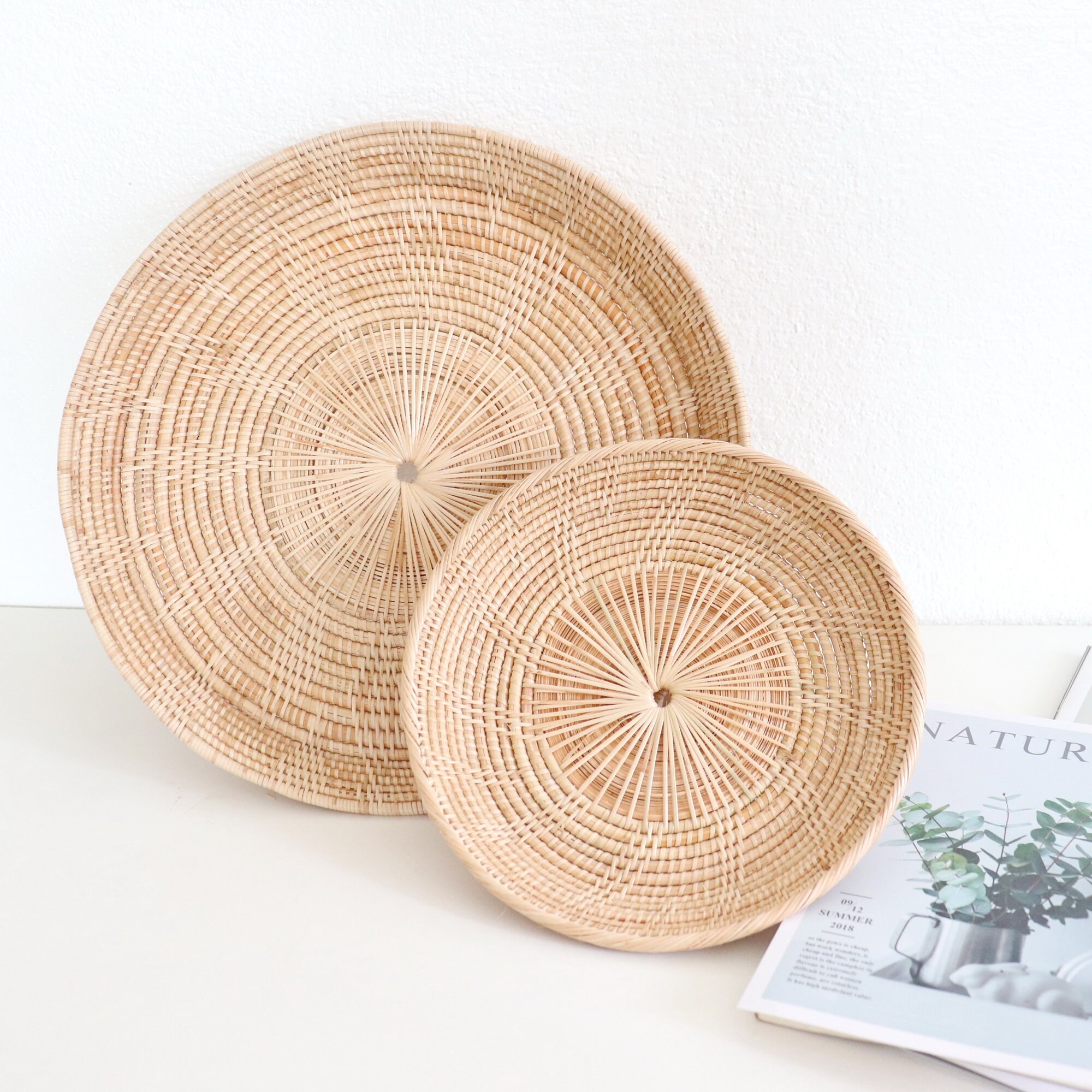 ROUND RATTAN PLATE Set of 2 Jewelry Storage Office Desk Etsy