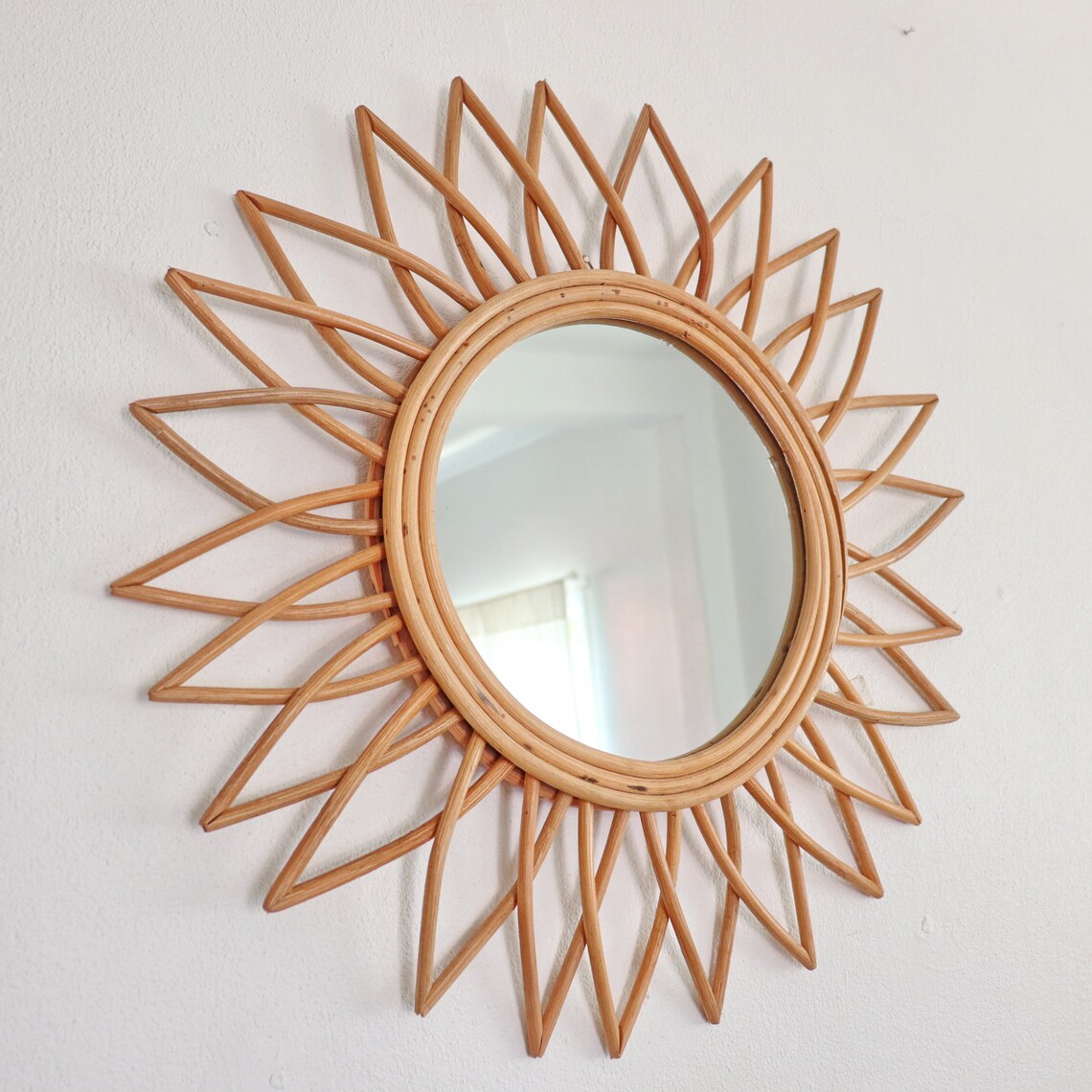 Rattan Mirror Wall Decor Sunburst Mirror Sun Mirror Boho Etsy