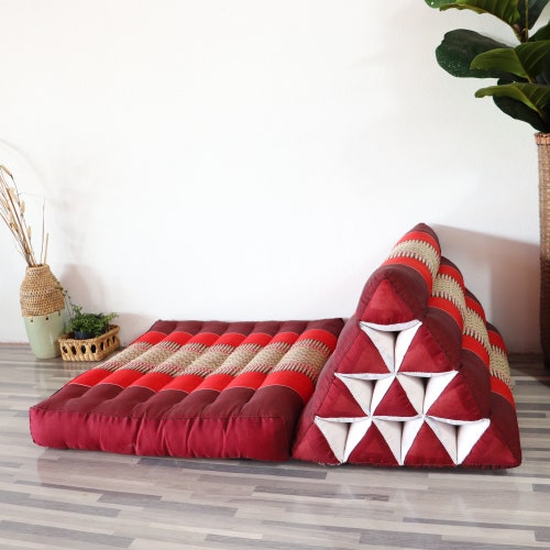 Coussin Triangle Thai XXL Vert - Remplissage Kapok, Dimensions 80x39x45 Cm - Pour Détente, Salon, Décoration Bohème - 3