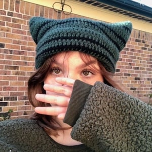 crocheted cat ear beanie - handmade cat beanie