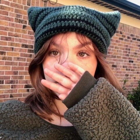 Crocheted Cat Ear Beanie Handmade Cat 