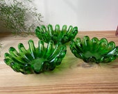 3 Vintage Green Murano Glass Nesting Bowls, Murano Glass Ashtrays, Green Murano, Green Glass, Boho Chic, Collectible, Contemporary, Mod