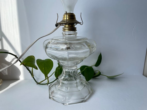 Vintage Glass Hurricane Electric Lamp, Converted Hurricane Lamp