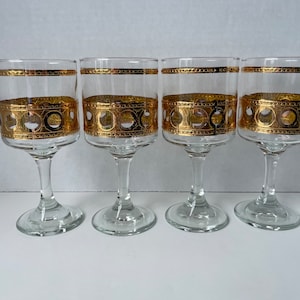 Set of 4 Vintage Culver Gold Wine Glasses, Mid Century Culver Gold 22k Cocktail Glasses, Vintage Culver Set