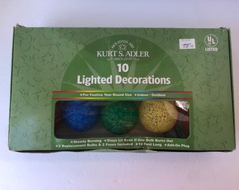 Vintage Kurt Adler Lighted Decorations, Vintage Holiday Bulbs, MCM Christmas Bulbs, Vintage Multi Colored Lights, Kurt Adler Lights