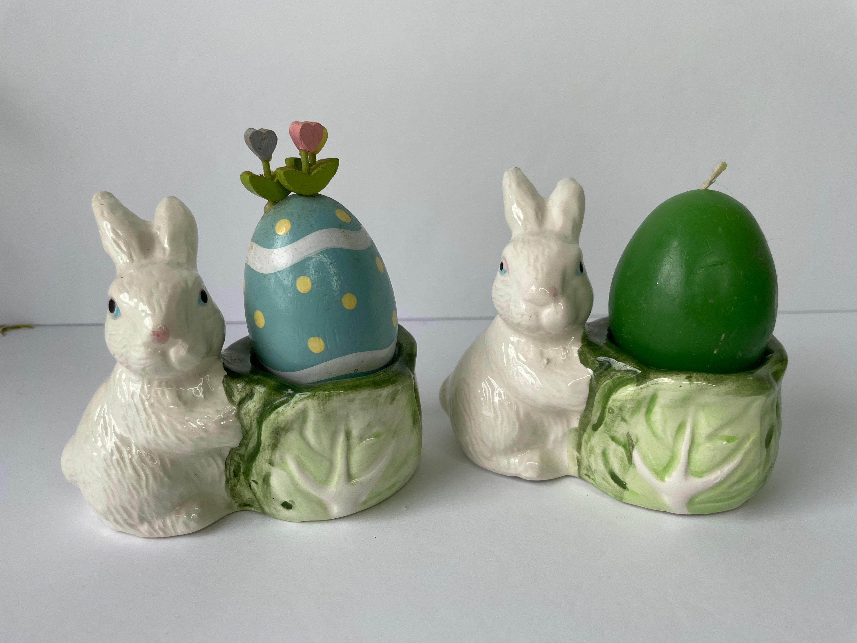 2-er Set Rabbit Easter Bunny on Egg fabric ears Cottage Shabby Vintage 