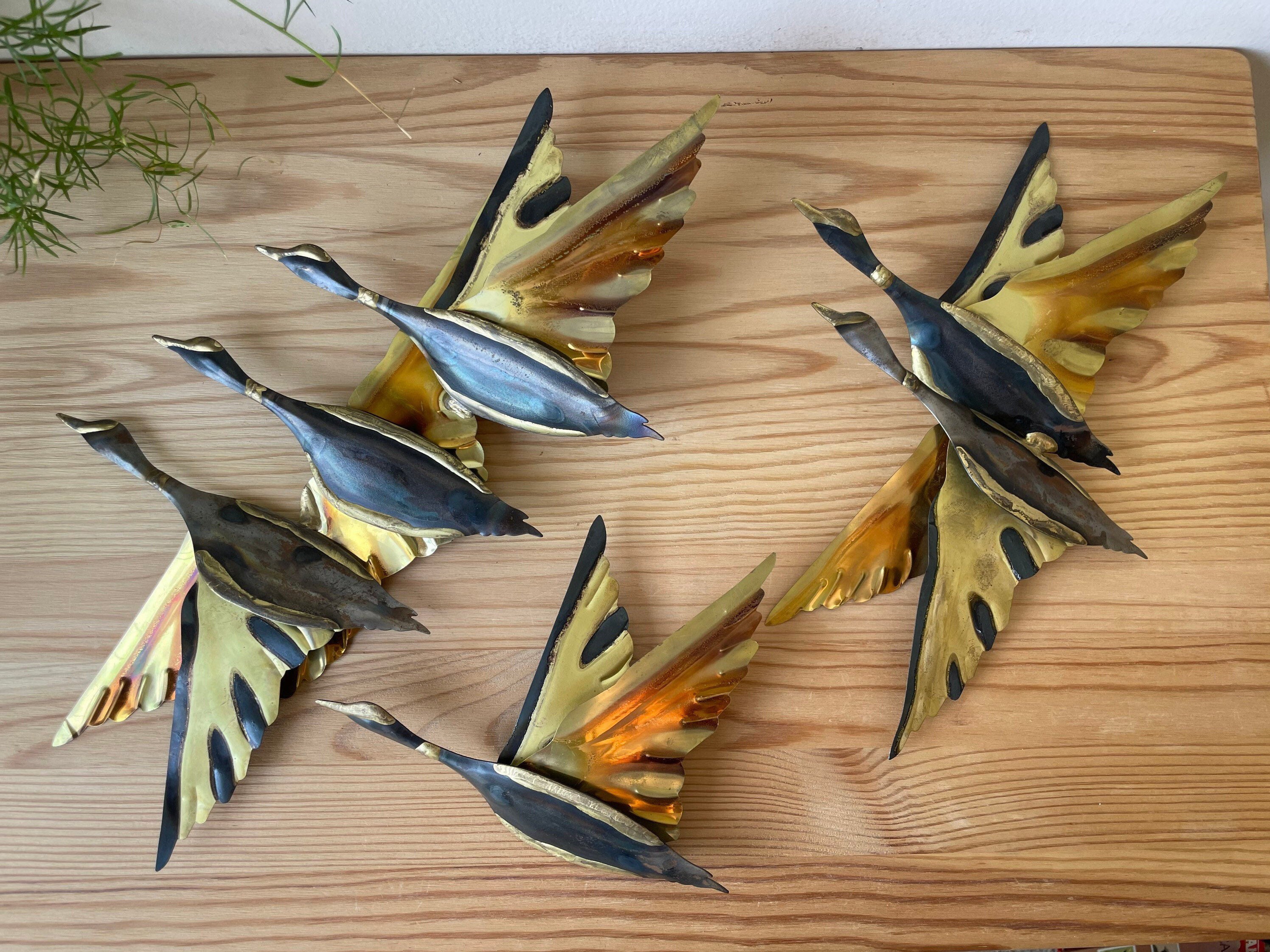 3 Vintage Metal Birds Wall Hanging Vintage Brass Birds Flying Etsy