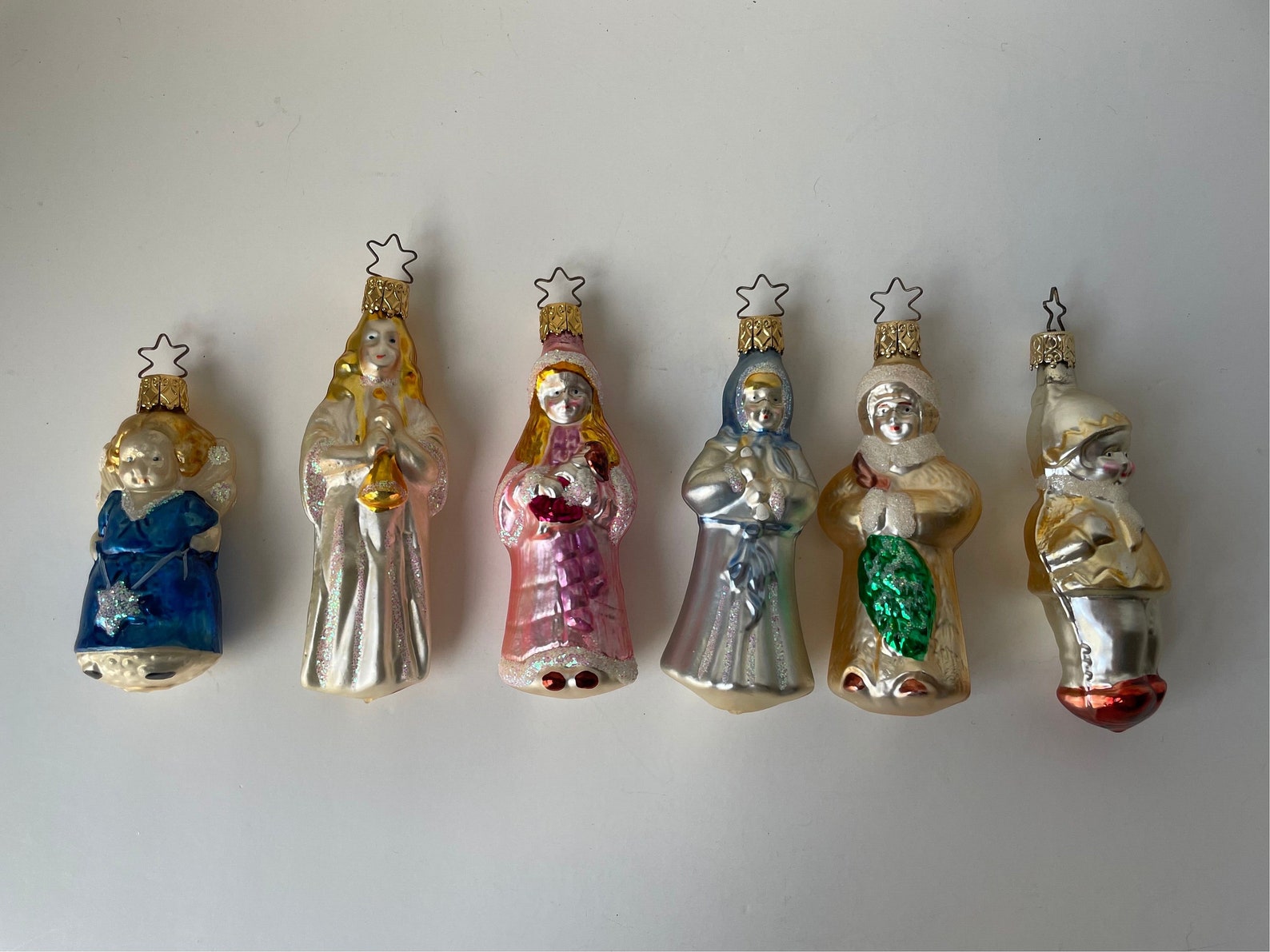 Set of 6 Vintage West German Glass Christmas Ornaments, Vintage German Angel Ornament, Vintage German Angel Ornaments, Made in West Germany