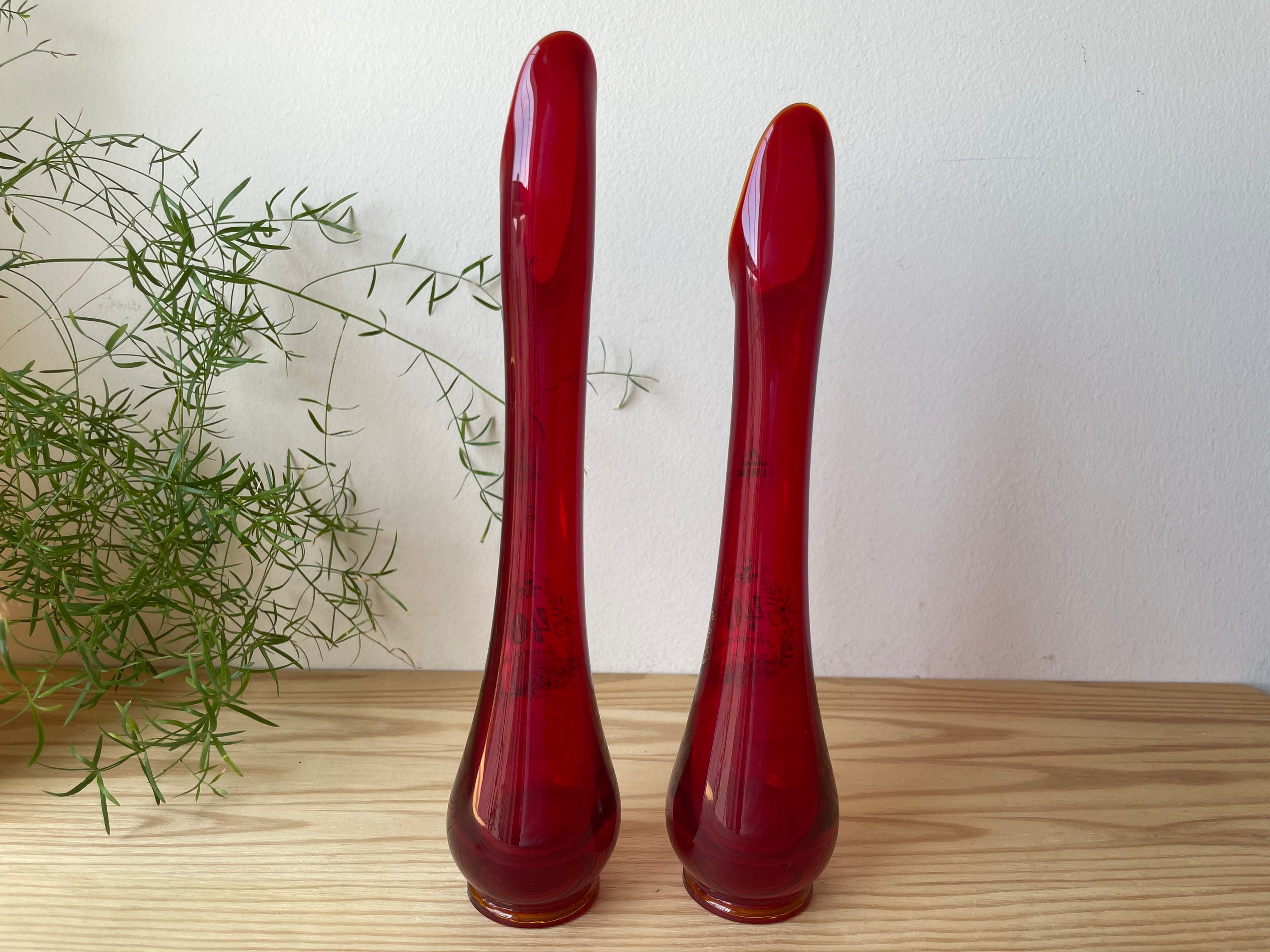 Vintage Viking Swung Glass Vase Red Viking Vase Vintage Etsy