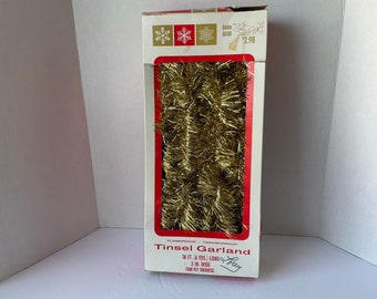 Vintage Gold Tinsel Garland, 18 feet Tinsel Gold, Vintage Christmas Tinsel, Vintage Christmas Tree Decor, Mid Century Tinsel Garland